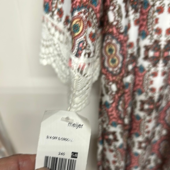 Allison Brittney Pink and Blue Sheath Midi Dress 3/4 Embroidered Sleeves - Picture 6 of 9